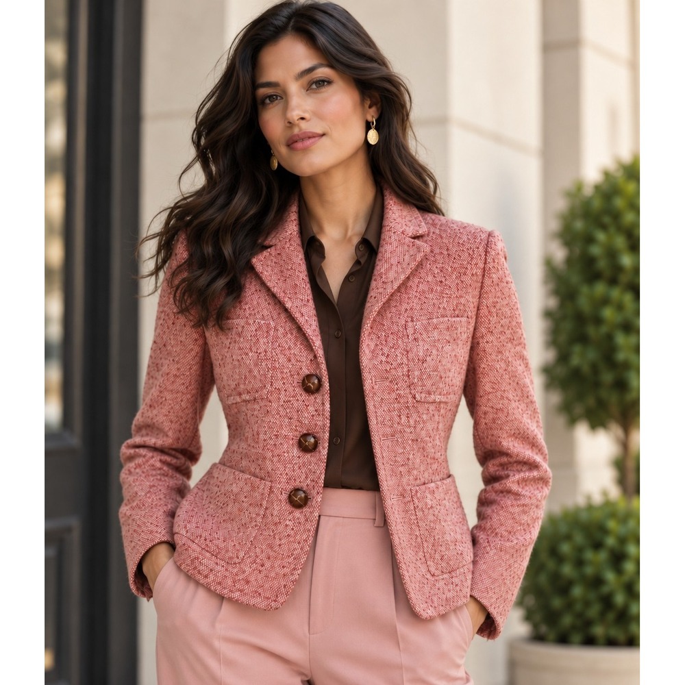 J.Crew Pink Wool Tweed Blazer Women's 8 Plaid Collar Academia Preppy Jacket